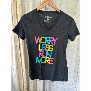 The Color Run Women's Rainbow Worry Less Run More V-Neck Graphic T-Shirt M